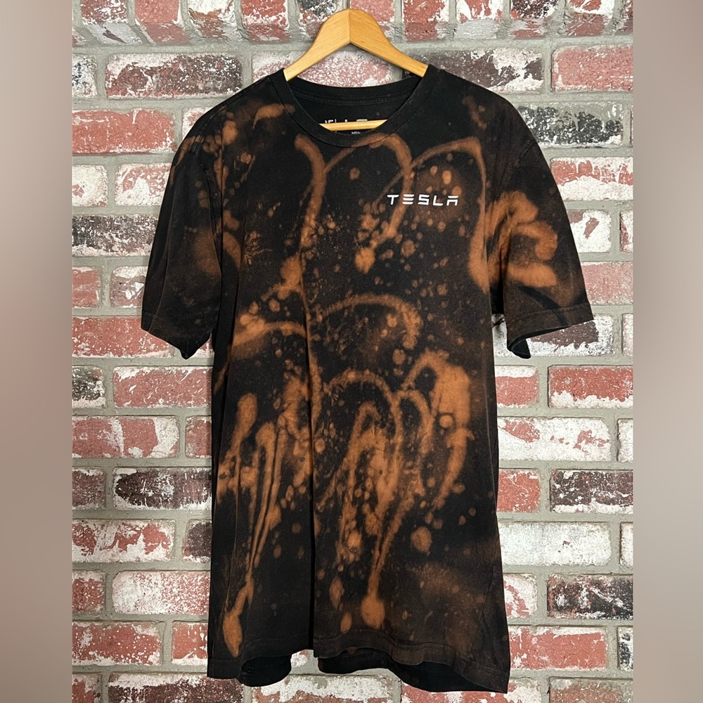 Tesla Black And Orange Bleach Splatter Shirt